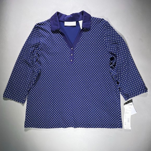 First Issue A Liz Claiborne Company Missy 3/4 Sleeve Polkadot‎ Top Size XL - Picture 1 of 12